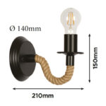 Zidna lampa ROPE-1R MEGGA – E27, metal i kanap, vintage stil - Slika 2
