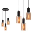 Visilica BILI AMBER-3R MEGGA – 3xE27, metal i amber staklo