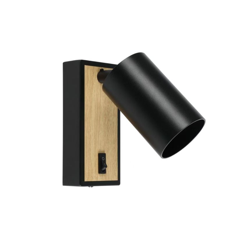 677-014008-(1) Zidna lampa BOXER MEGGA sa prekidačem – 1xGU10, crna + drvo - Slika 1
