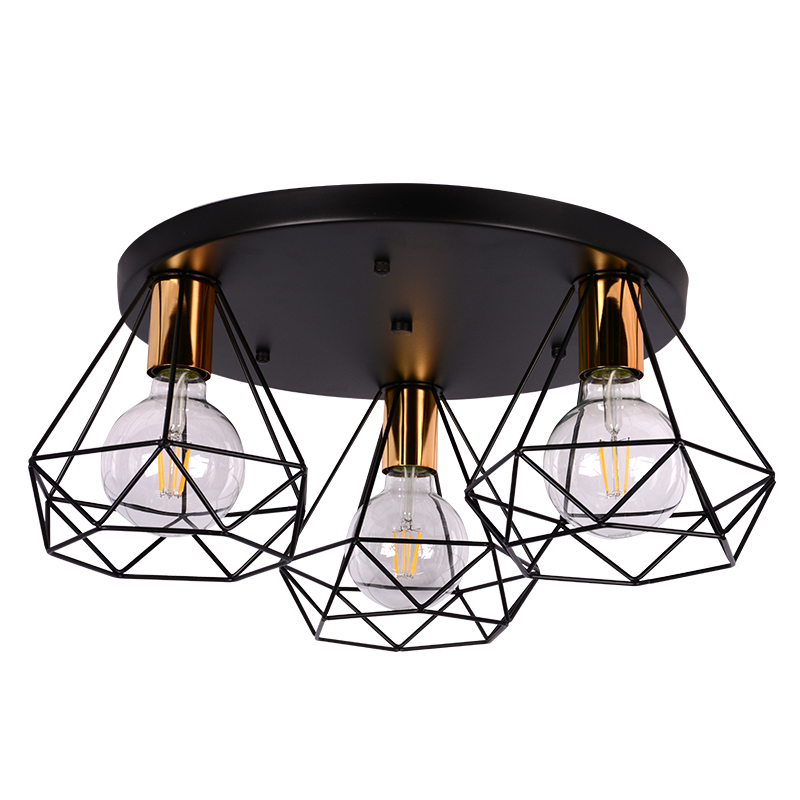 130-10201-800x800-(2) Plafonska lampa CAGE-3P Vintage – 3xE27, crna + zlatna - Slika 1