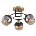 Plafonska lampa PIER-3L – 3xE27, mesing + crna / amber staklo
