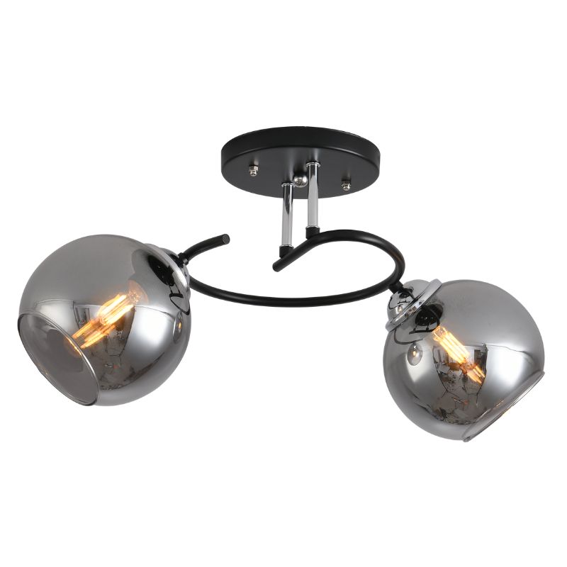 491-001700 Plafonska lampa PIER-2 – 2xE27, crna + hrom / smoke staklo - Slika 1