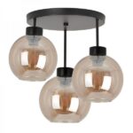 Plafonska lampa PRETO-3R – 3xE27, metal/staklo, crna + amber