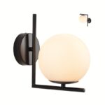 Zidna lampa VEGA BK-1R – 1xE27 crna/belo staklo - Slika 2