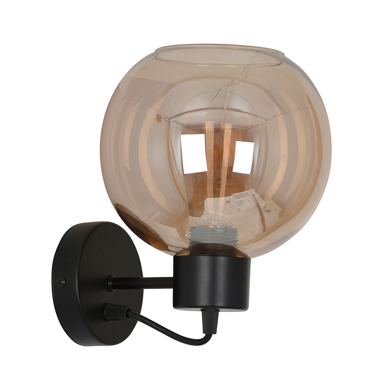 325-012794 Zidna lampa PRETO-1R – 1xE27 crna/amber providno staklo - Slika 1