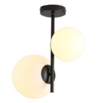 Plafonska lampa VEGA-2R – 2xE27 crna/belo staklo