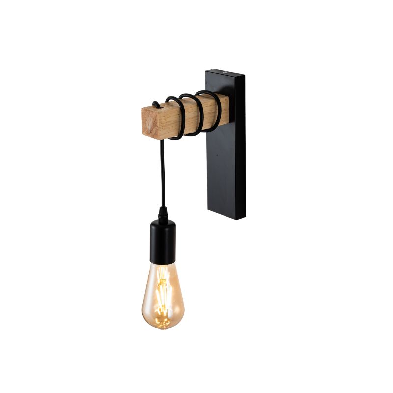 583-013534 Zidna lampa BERGAMO-1L – 1xE27 crna/svetlo drvo - Slika 1