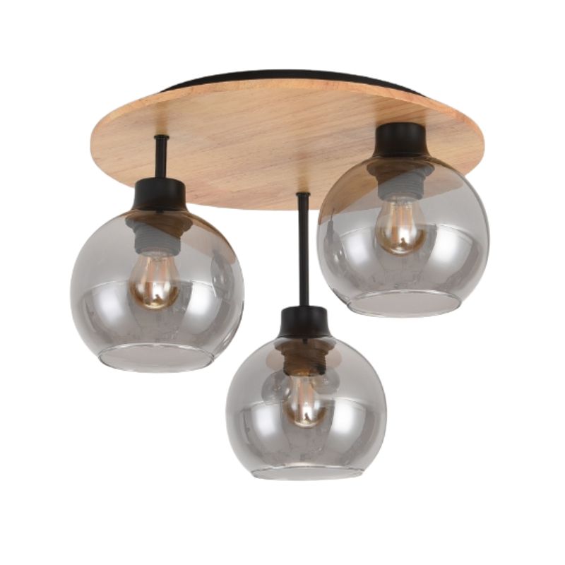 696-014028 Luster plafonjera WUDI-3R – 3xE27 crna/drvo/smoke - Slika 1