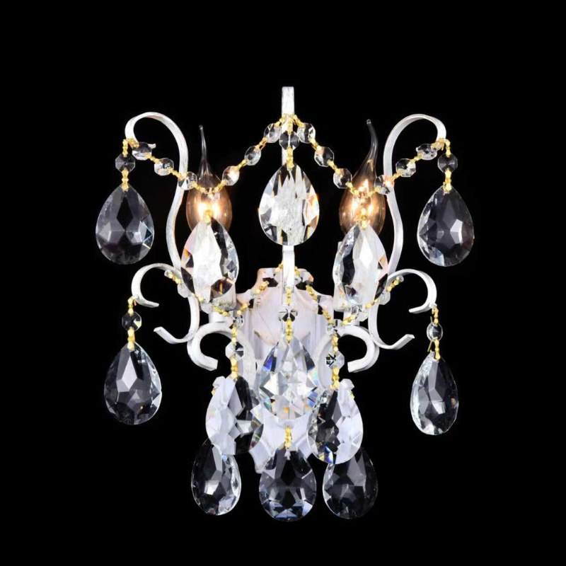 705-000019 Zidna lampa KRISTAL LOOK – 2xE14 bela/zlatna/kristal - Slika 1