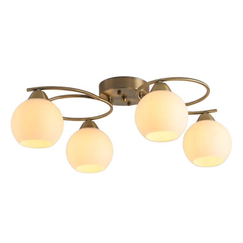859-014334 Luster plafonjera AKIRA-4R 4xE27 BRASS+belo staklo - Slika 1