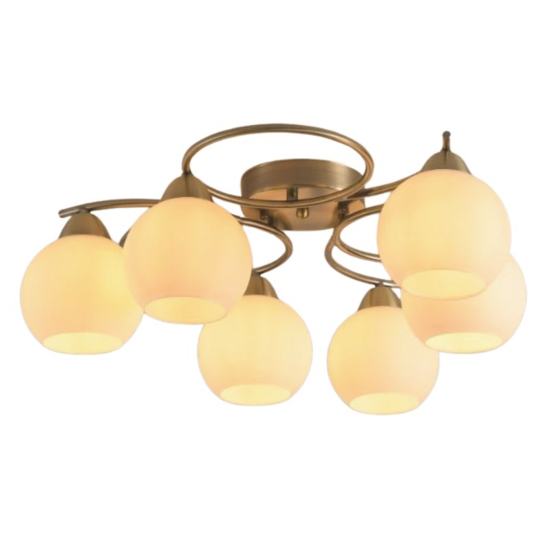860-014335 Luster plafonjera AKIRA-6R 6xE27 BRASS+belo staklo - Slika 1